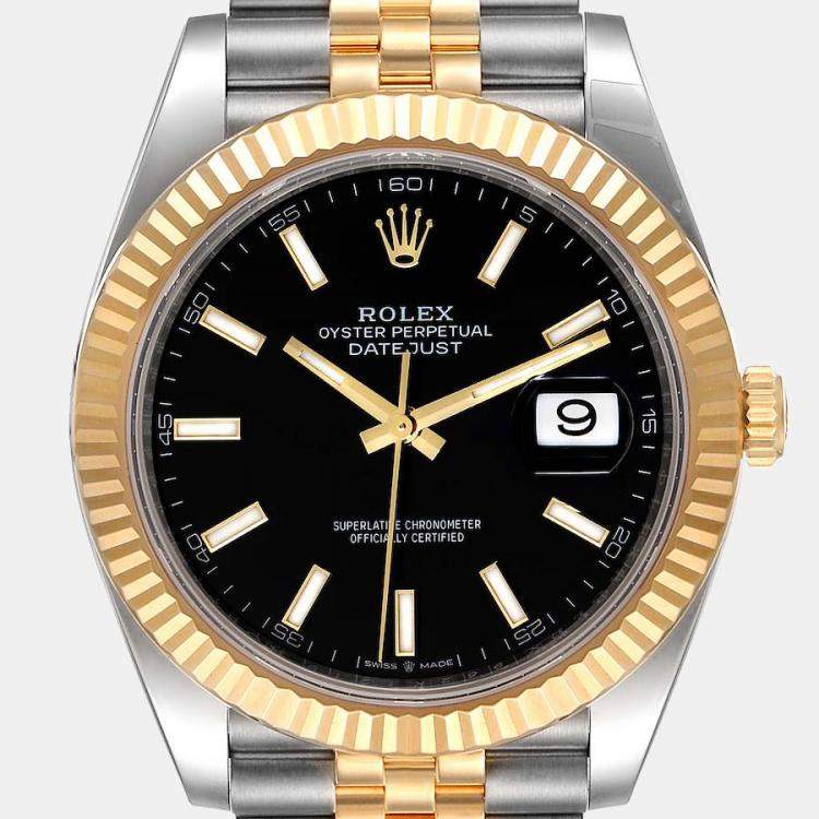 Pre Owned Rolex Black 18k Yellow Gold Stainless Steel Datejust 126333 Men's Wristwatch 41 mm