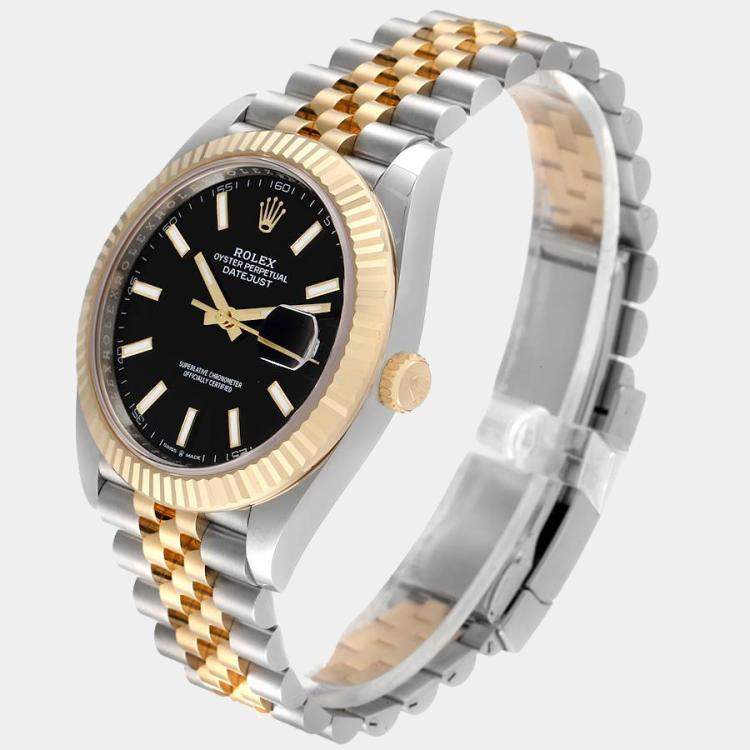 Pre Owned Rolex Black 18k Yellow Gold Stainless Steel Datejust 126333 Men's Wristwatch 41 mm