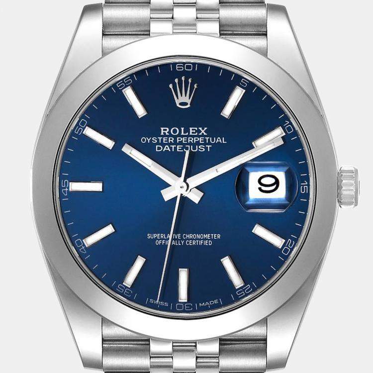 Pre Owned Rolex Blue Stainless Steel Datejust 126300 Men's Wristwatch 41 mm