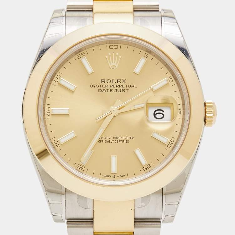 Pre Owned Rolex Champagne 18K Yellow Gold Oystersteel Datejust M126303-0009 Men's Wristwatch 41 mm