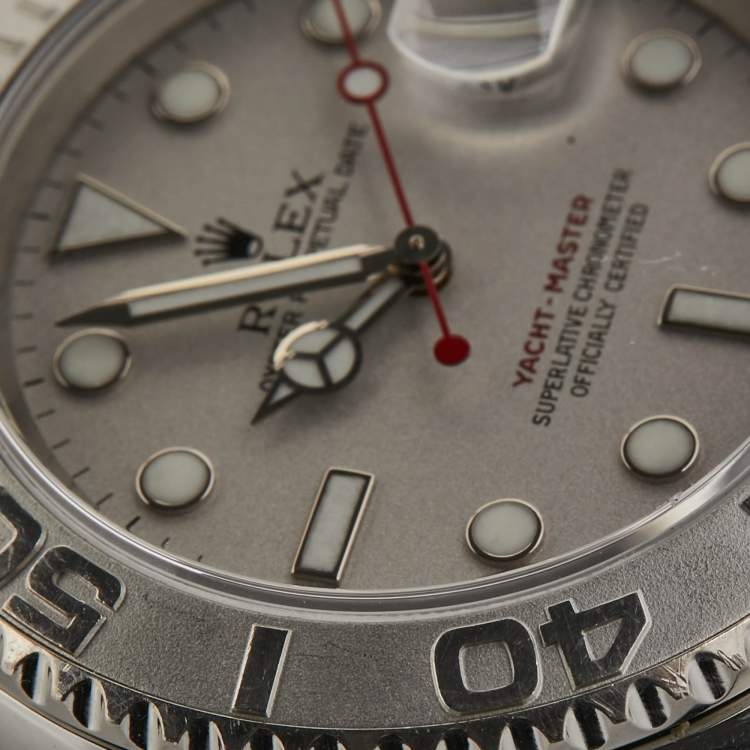 مملوكة مسبقًا Rolex Silver Platinum Stainless Steel Yacht-Master 16622 Men's Wristwatch 40 mm