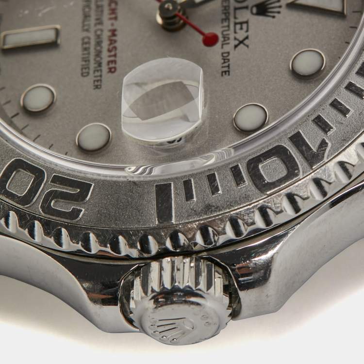 مملوكة مسبقًا Rolex Silver Platinum Stainless Steel Yacht-Master 16622 Men's Wristwatch 40 mm