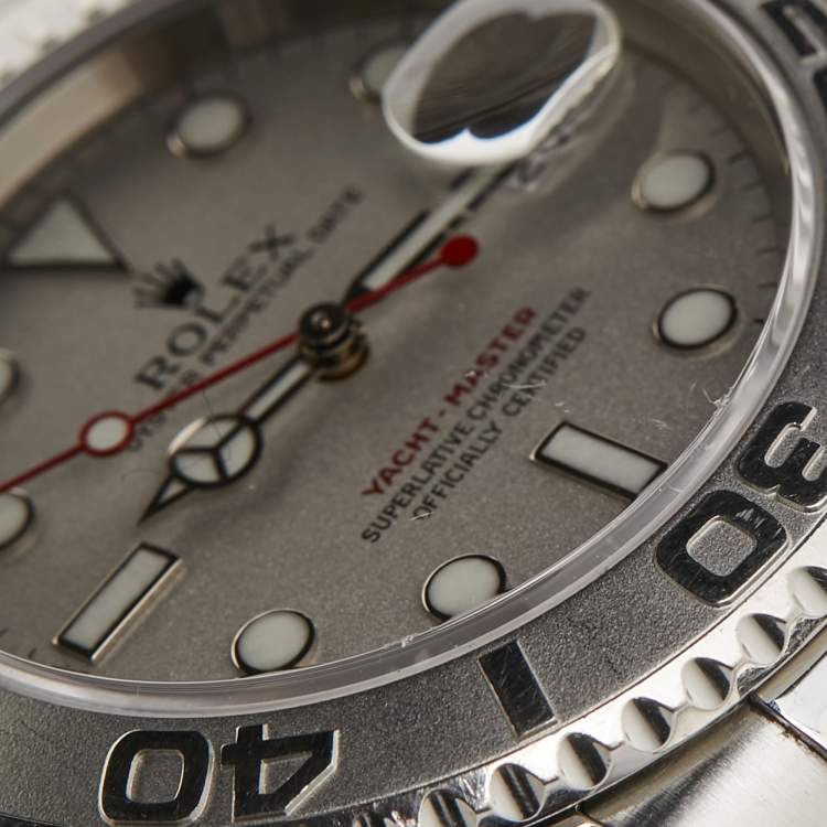 مملوكة مسبقًا Rolex Silver Platinum Stainless Steel Yacht-Master 16622 Men's Wristwatch 40 mm