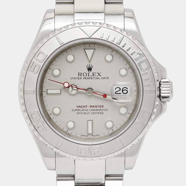 مملوكة مسبقًا Rolex Silver Platinum Stainless Steel Yacht-Master 16622 Men's Wristwatch 40 mm