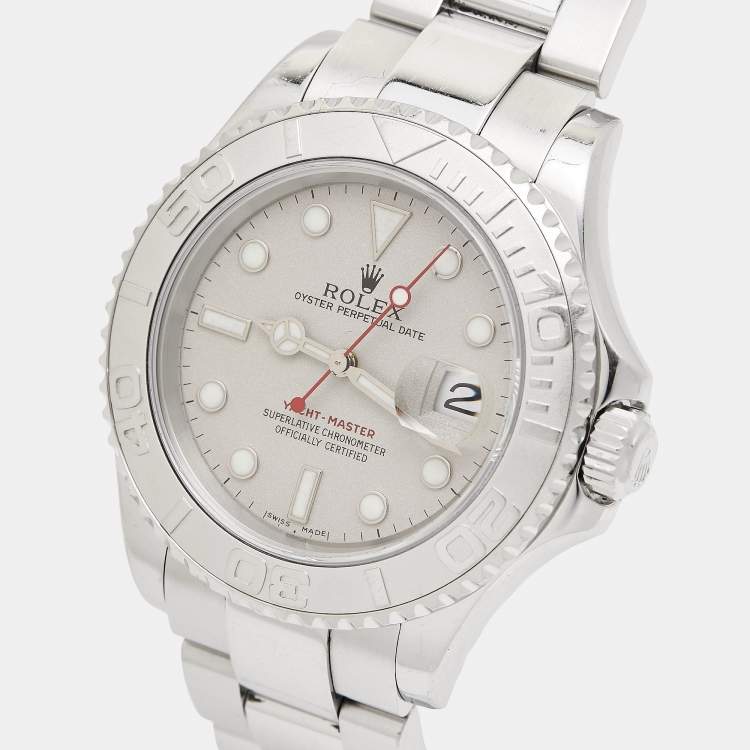 مملوكة مسبقًا Rolex Silver Platinum Stainless Steel Yacht-Master 16622 Men's Wristwatch 40 mm