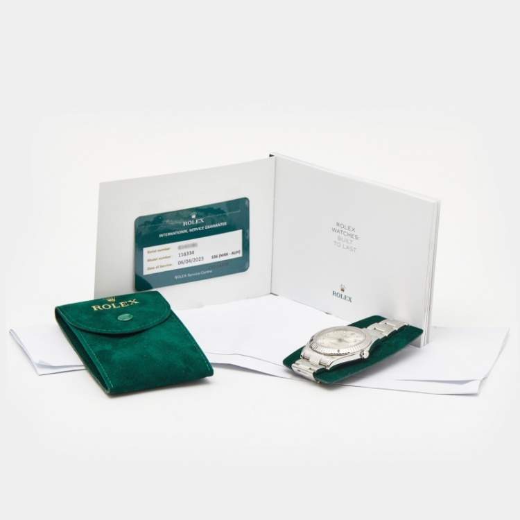 Pre Owned Rolex Silver Diamond 18K White Gold Stainless Steel Datejust II 116334-0007 Men's Wristwatch 41 mm