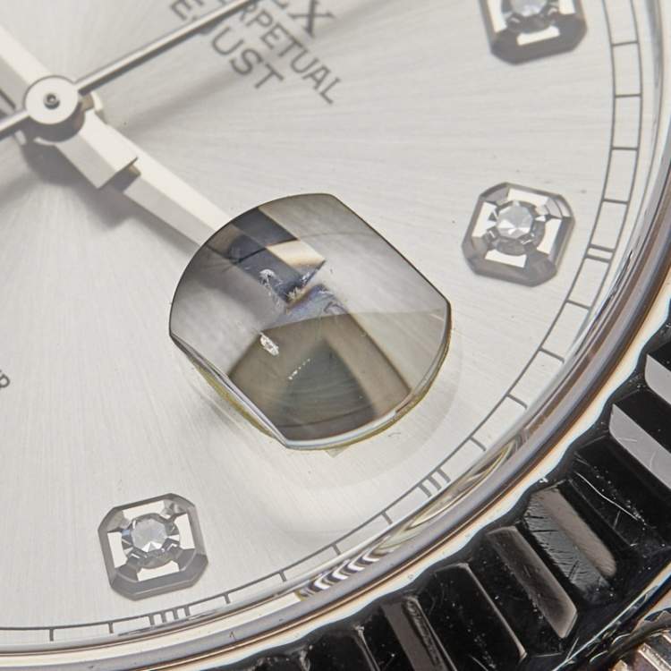 Pre Owned Rolex Silver Diamond 18K White Gold Stainless Steel Datejust II 116334-0007 Men's Wristwatch 41 mm