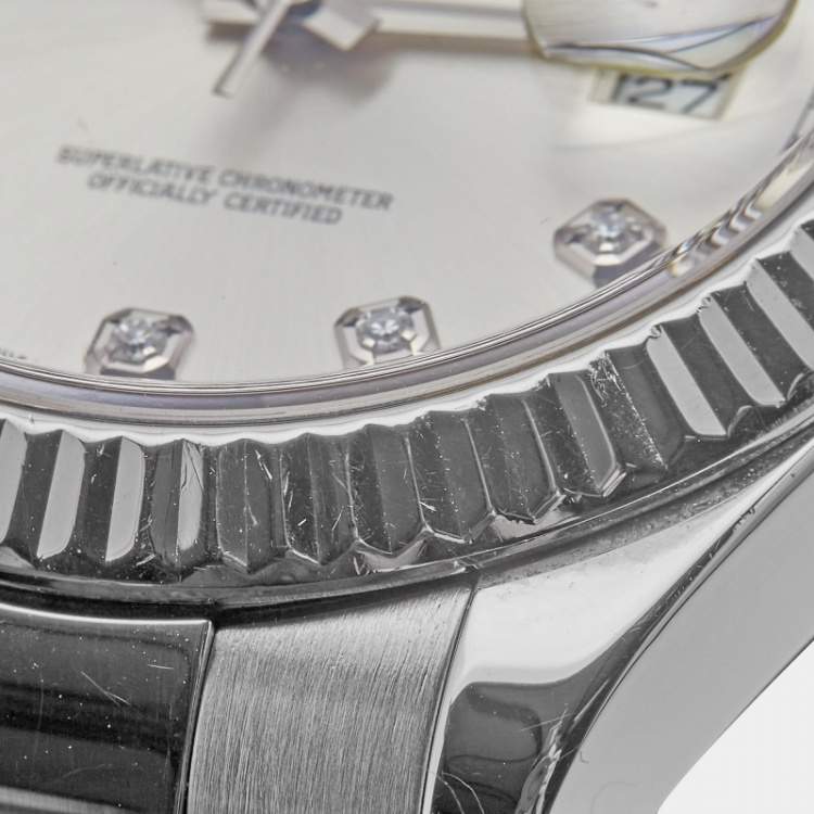 Pre Owned Rolex Silver Diamond 18K White Gold Stainless Steel Datejust II 116334-0007 Men's Wristwatch 41 mm
