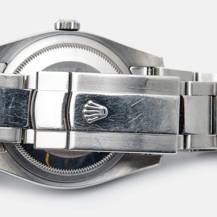 Pre Owned Rolex Silver Black Tuxedo 18K White Gold Oystersteel Datejust 116234 Men's Wristwatch 36 mm