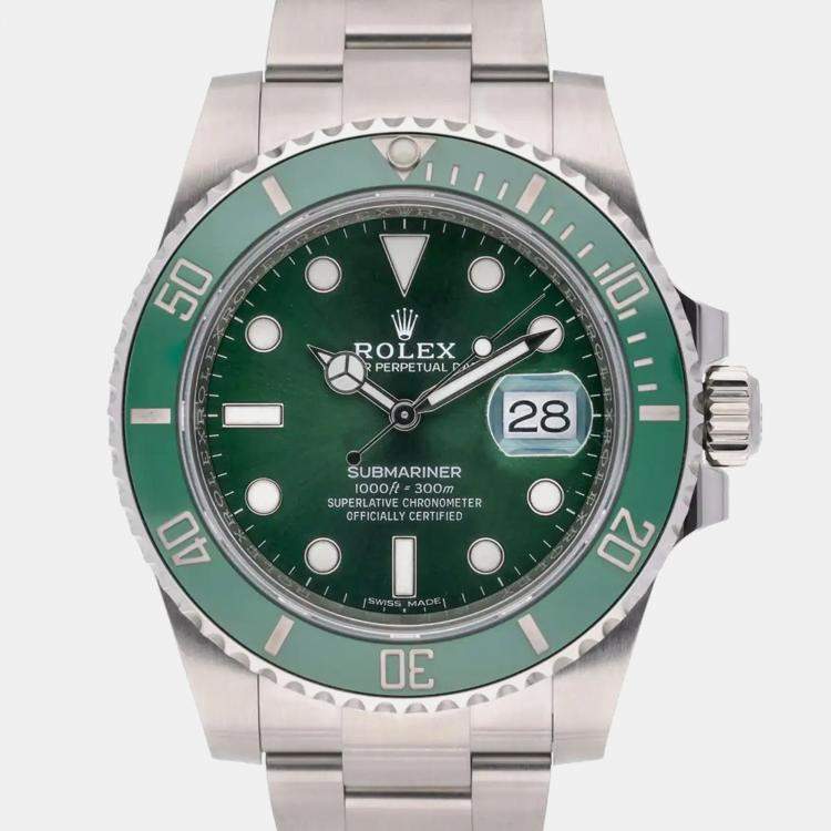 Pre Owned Rolex Green Stainless Steel Submariner Automatic Men's Wristwatch 40 mm