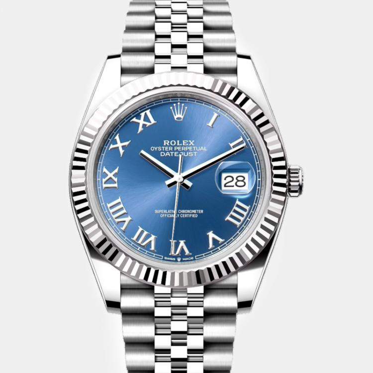 Pre Owned Rolex Blue Stainless Steel Datejust Automatic Men's Wristwatch 41 mm
