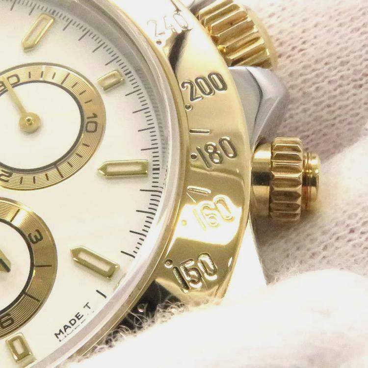 Pre Owned Rolex White 18k Yellow Gold Stainless Steel Cosmograph Daytona 16523 Automatic Men's Wristwatch 40 mm
