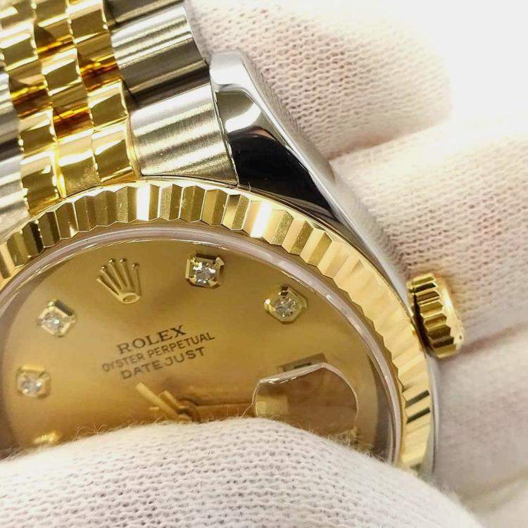 Pre Owned Rolex Champagne 18k Yellow Gold Stainless Steel, Diamond Datejust 116233 Automatic Men's Wristwatch 36 mm