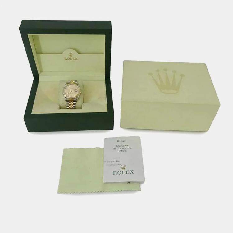 Pre Owned Rolex Champagne 18k Yellow Gold Stainless Steel, Diamond Datejust 116233 Automatic Men's Wristwatch 36 mm