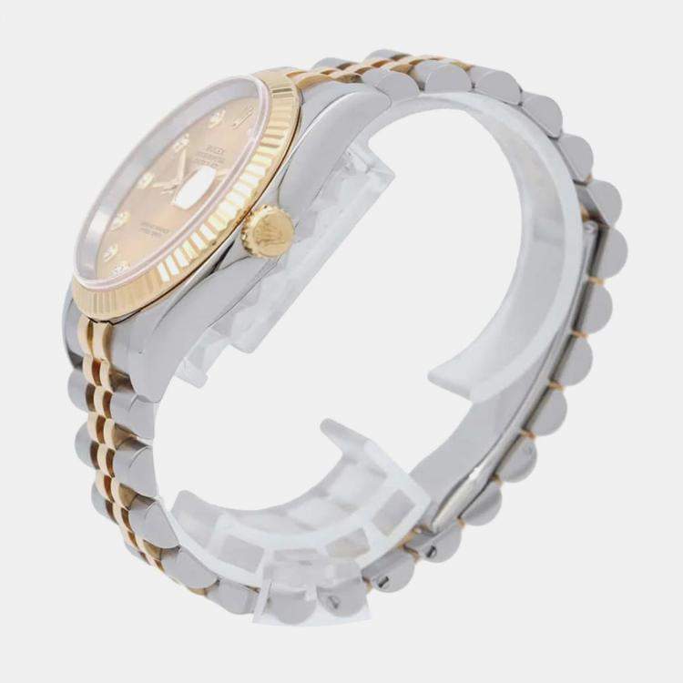Pre Owned Rolex Champagne 18k Yellow Gold Stainless Steel, Diamond Datejust 116233 Automatic Men's Wristwatch 36 mm