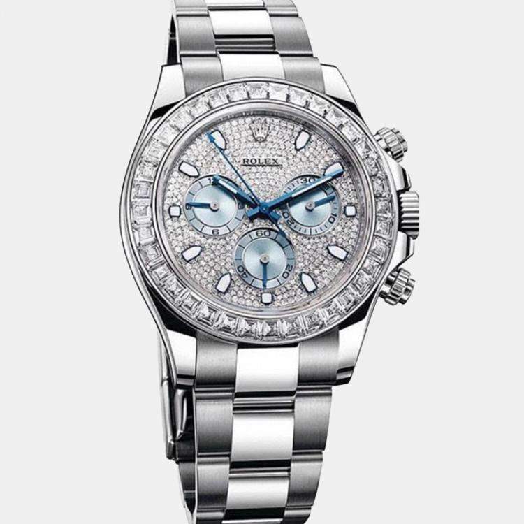 Pre Owned Rolex Diamond Platinum Cosmograph Daytona 116576TBR Automatic Men's Wristwatch 40 mm