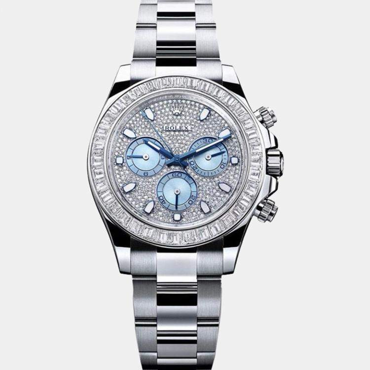 Pre Owned Rolex Diamond Platinum Cosmograph Daytona 116576TBR Automatic Men's Wristwatch 40 mm