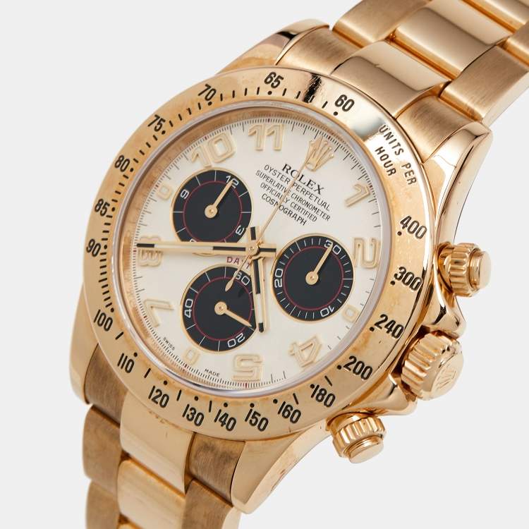 Pre Owned Rolex Ivory 18K Yellow Gold Cosmograph Daytona 116528-Men's Wristwatch 40 mm