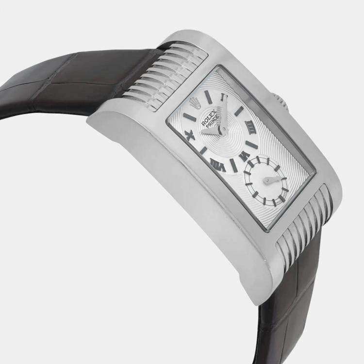 Pre Owned Rolex Silver 18K White Gold Cellini Prince 5441 Automatic Men's Wristwatch 27 mm