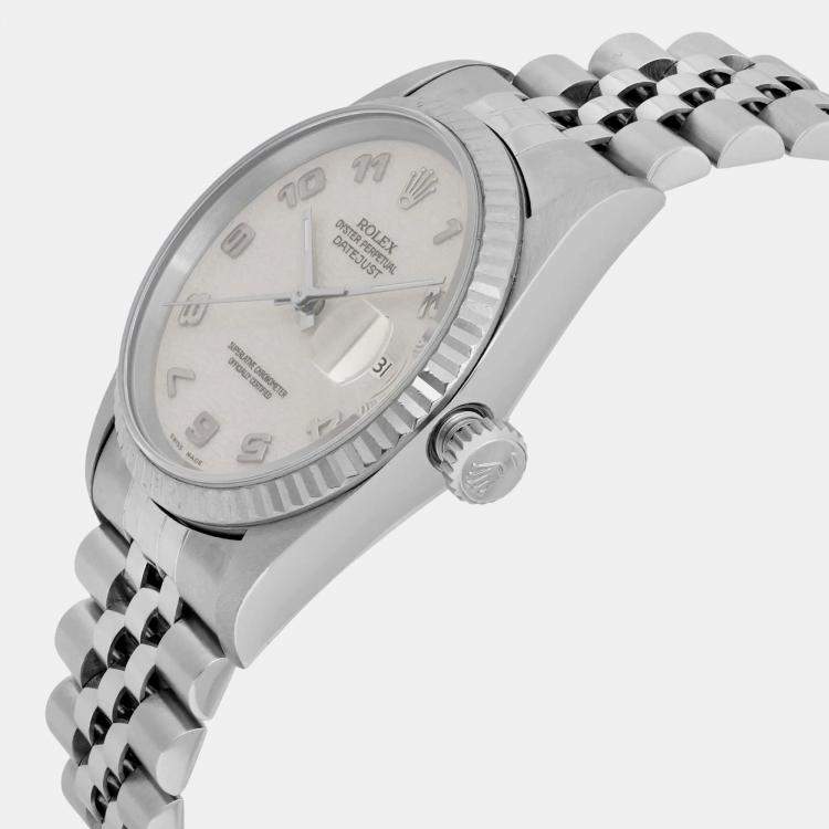 Pre Owned Rolex Cream 18K White Gold Datejust 16234 Automatic Men's Wristwatch 36mm