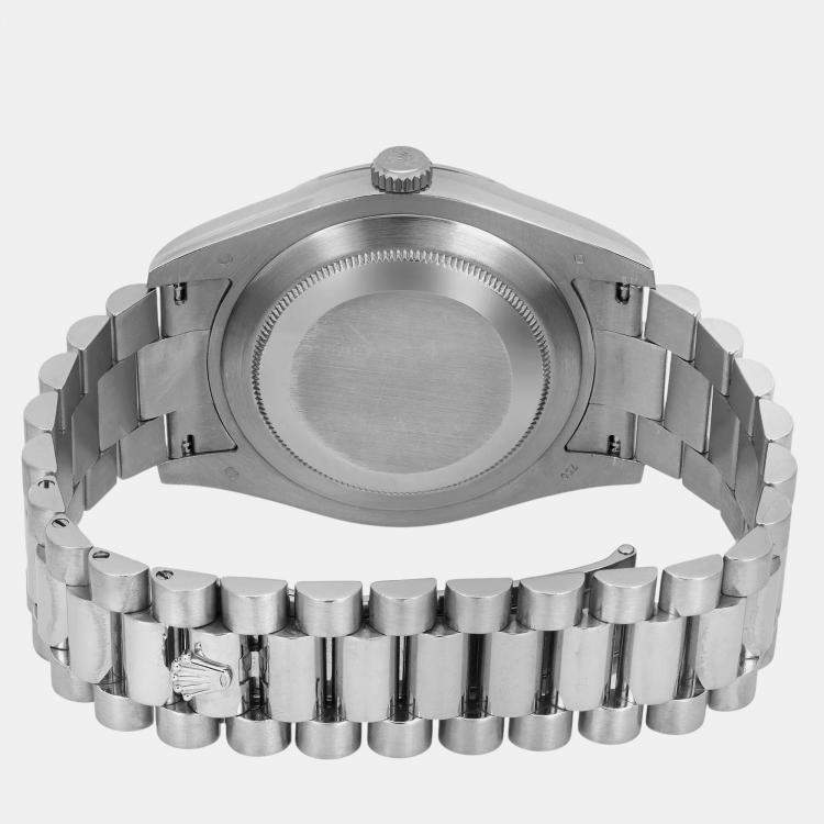 Pre Owned Rolex Brown 18K White Gold Day-Date President 218239 Automatic Men's Wristwatch 41mm