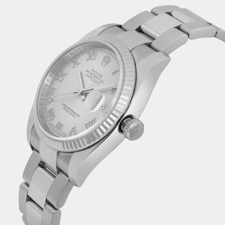 Pre Owned Rolex Silver Stainless Steel Datejust 116234 Automatic Men's Wristwatch 36 mm