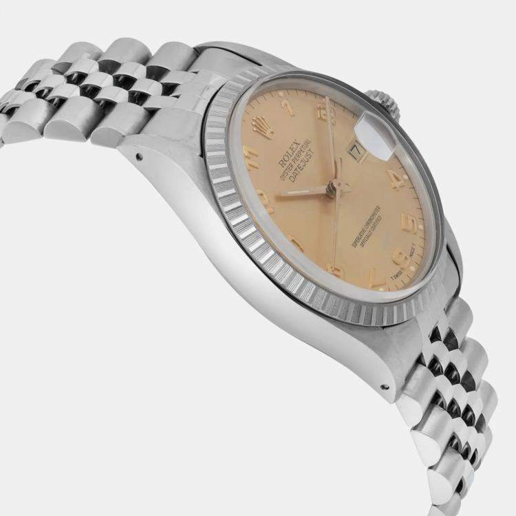 Pre Owned Rolex Champagne Stainless Steel Datejust 16030 Automatic Men's Wristwatch 36mm