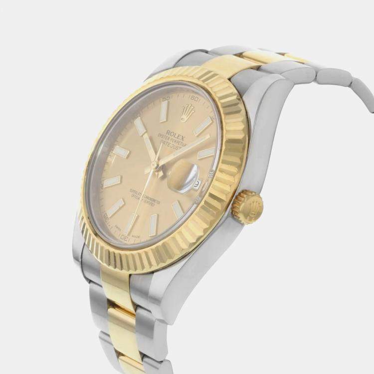Pre Owned Rolex Champagne 18K Yellow Gold Stainless Steel Datejust II 116333 Automatic Men's Wristwatch 41mm