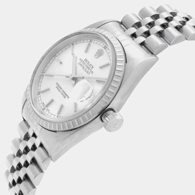 Pre Owned Rolex Silver Stainless Steel Datejust 16220 Automatic Men's Wristwatch 36 mm