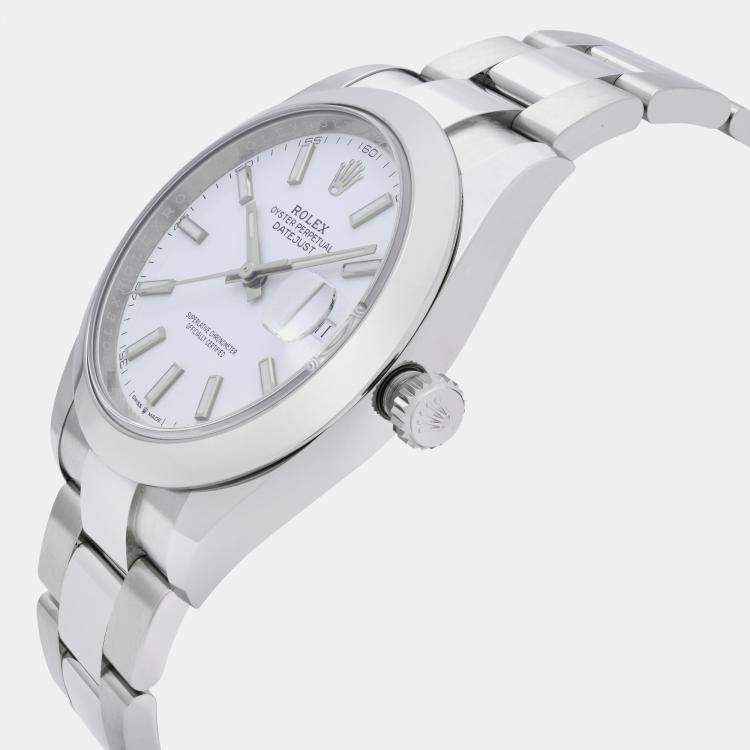 Pre Owned Rolex White Stainless Steel Datejust 126300 Automatic Men's Wristwatch 41 mm