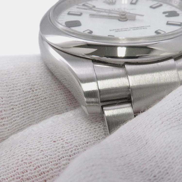 Pre Owned Rolex White Stainless Steel Air-King 114200 Automatic Men's Wristwatch 34mm