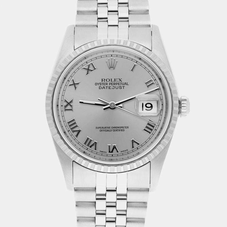Pre Owned Rolex Datejust 16220 Automatic Silver Stainless Steel Men's Wristwatch 36 mm