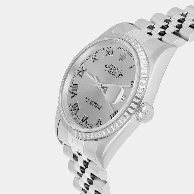 Pre Owned Rolex Datejust 16220 Automatic Silver Stainless Steel Men's Wristwatch 36 mm