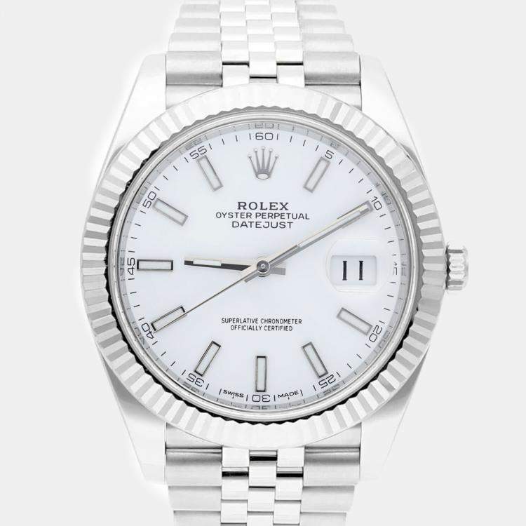 Pre Owned Rolex Datejust 126334 Automatic White 18k White Gold Stainless Steel Men's Wristwatch 41 mm