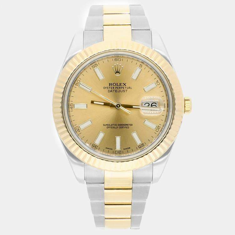 Pre Owned Rolex  Datejust II 116333 Automatic Champagne 18k Yellow Gold Stainless Steel Men's Wristwatch 41 mm