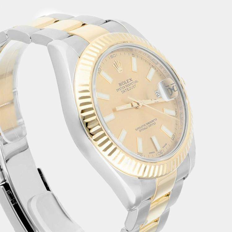 Pre Owned Rolex  Datejust II 116333 Automatic Champagne 18k Yellow Gold Stainless Steel Men's Wristwatch 41 mm