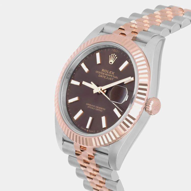 Pre Owned Rolex Datejust 126331-0002 Automatic Chocolate 18k Rose Gold Stainless Steel Men's Wristwatch 41 mm