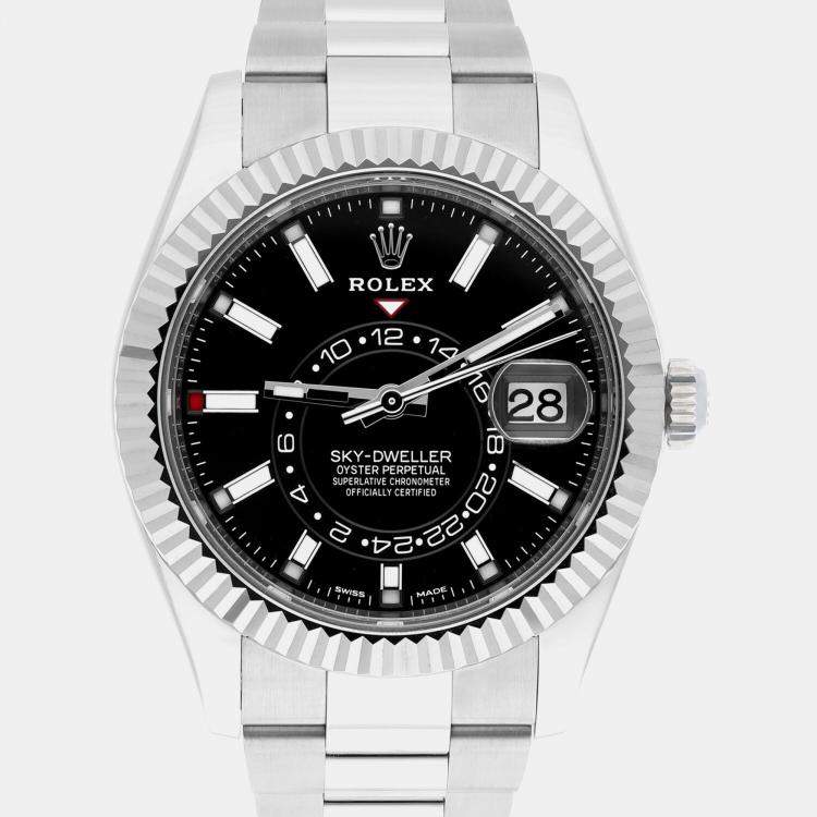Pre Owned Rolex Sky-Dweller 326934 Automatic Black 18k White Gold Stainless Steel Men's Wristwatch 42 mm