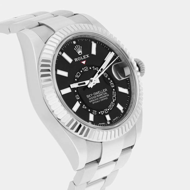 Pre Owned Rolex Sky-Dweller 326934 Automatic Black 18k White Gold Stainless Steel Men's Wristwatch 42 mm