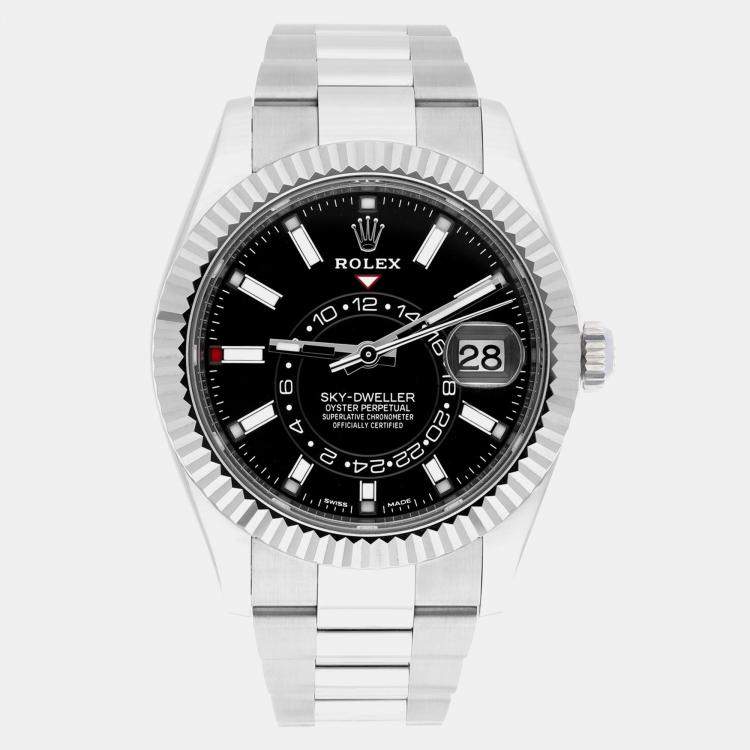 Pre Owned Rolex Sky-Dweller 326934 Automatic Black 18k White Gold Stainless Steel Men's Wristwatch 42 mm