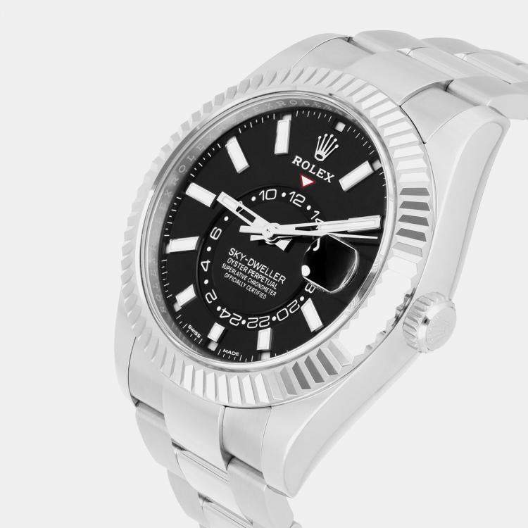 Pre Owned Rolex Sky-Dweller 326934 Automatic Black 18k White Gold Stainless Steel Men's Wristwatch 42 mm