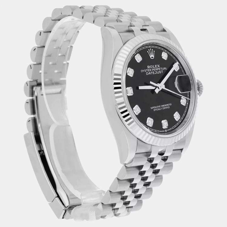 Pre Owned Rolex Datejust 126234 Automatic Black Stainless Steel Men's Wristwatch 36 mm