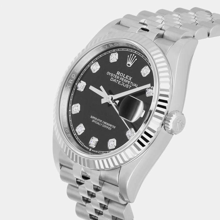 Pre Owned Rolex Datejust 126234 Automatic Black Stainless Steel Men's Wristwatch 36 mm