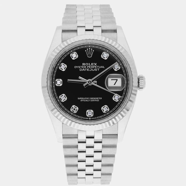 Pre Owned Rolex Datejust 126234 Automatic Black Stainless Steel Men's Wristwatch 36 mm