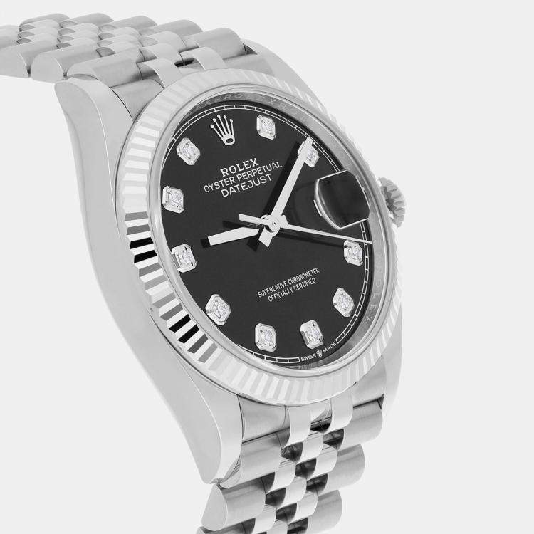 Pre Owned Rolex Datejust 126234 Automatic Black Stainless Steel Men's Wristwatch 36 mm