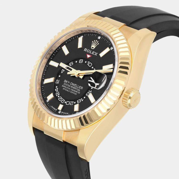 Pre Owned Rolex Sky-Dweller 336238 Automatic Black 18k Yellow Gold Men's Wristwatch 42 mm