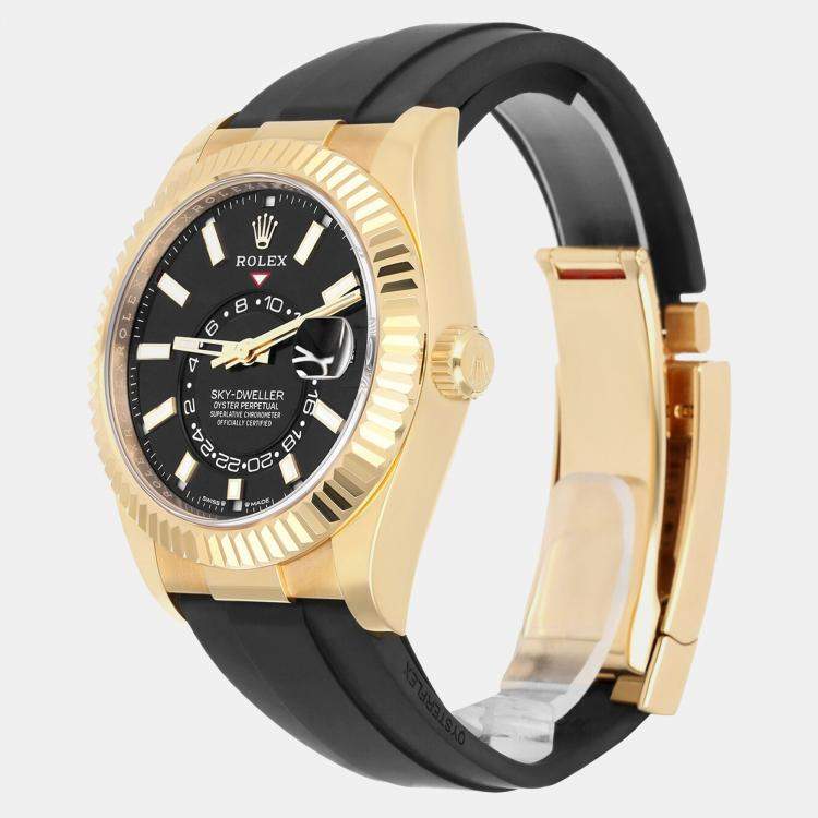 Pre Owned Rolex Sky-Dweller 336238 Automatic Black 18k Yellow Gold Men's Wristwatch 42 mm