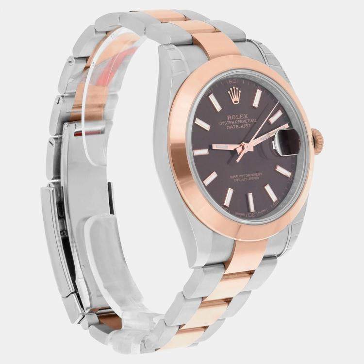 Pre Owned Rolex Datejust 126301 Automatic Brown 18k Rose Gold Stainless Steel Men's Wristwatch 41 mm