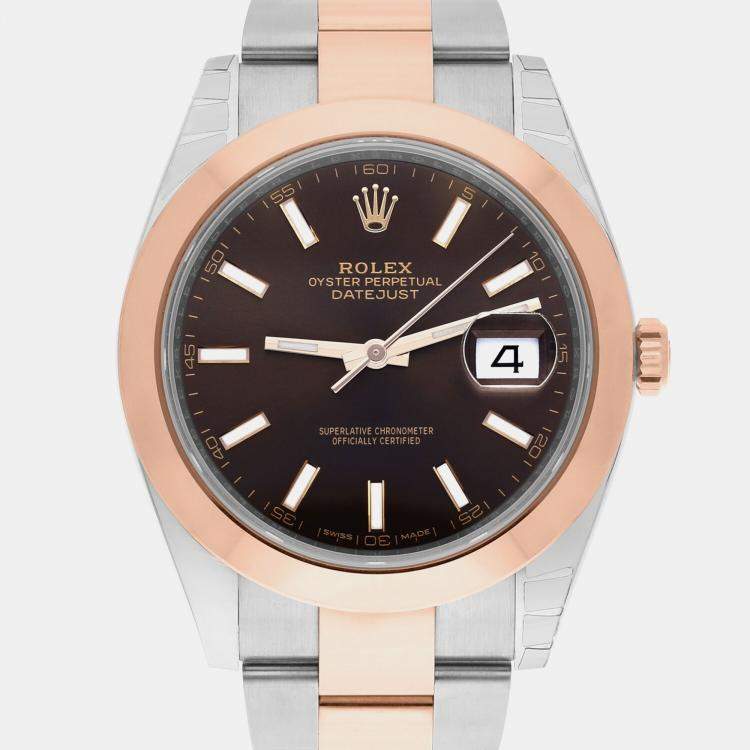 Pre Owned Rolex Datejust 126301 Automatic Brown 18k Rose Gold Stainless Steel Men's Wristwatch 41 mm