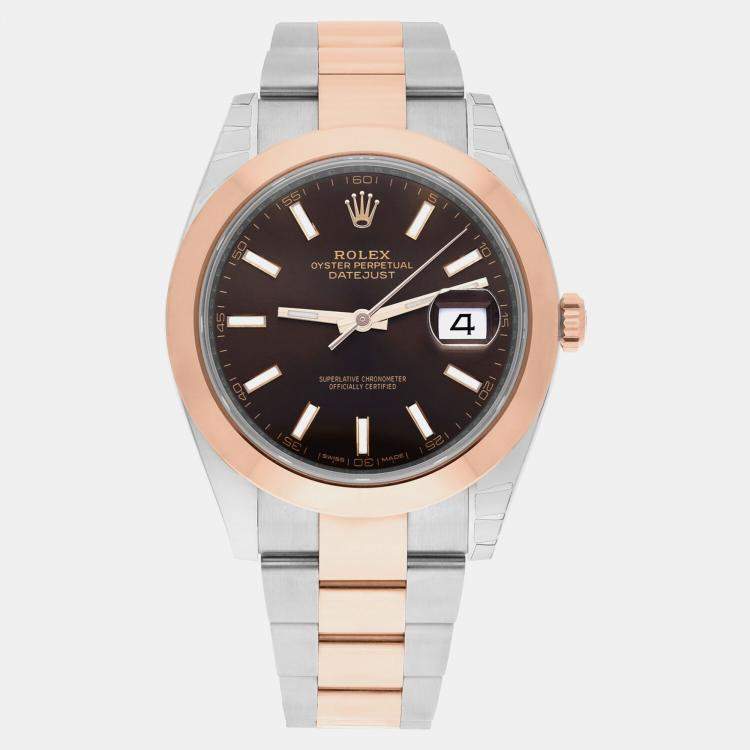 Pre Owned Rolex Datejust 126301 Automatic Brown 18k Rose Gold Stainless Steel Men's Wristwatch 41 mm